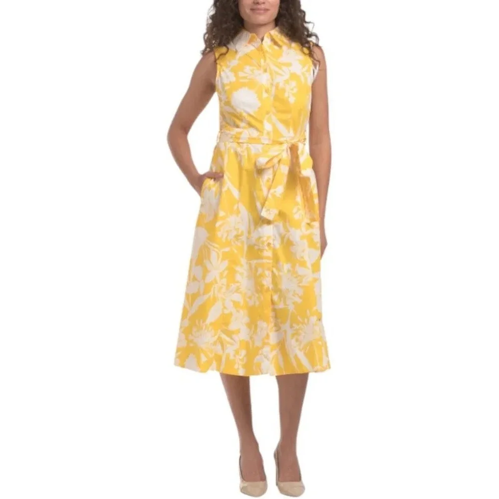 Calvin Klein Womens Yellow Floral Cotton Sleeveless Midi Shirt Dress CD5G3HX4 6 - Picture 3 of 14